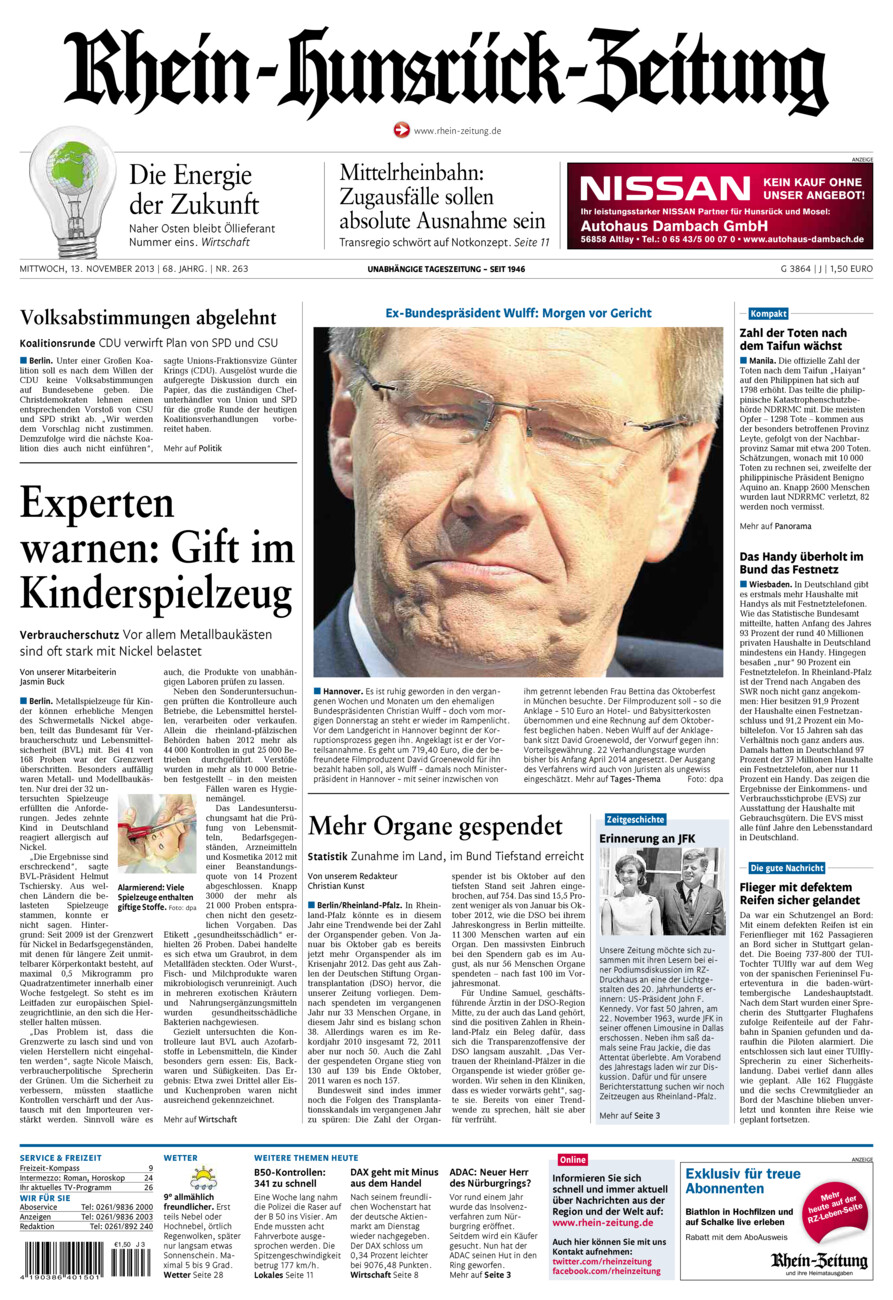 Rhein-Hunsrück-Zeitung vom Mittwoch, 13.11.2013