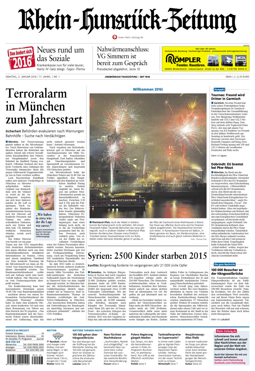 Rhein-Hunsrück-Zeitung vom Samstag, 02.01.2016