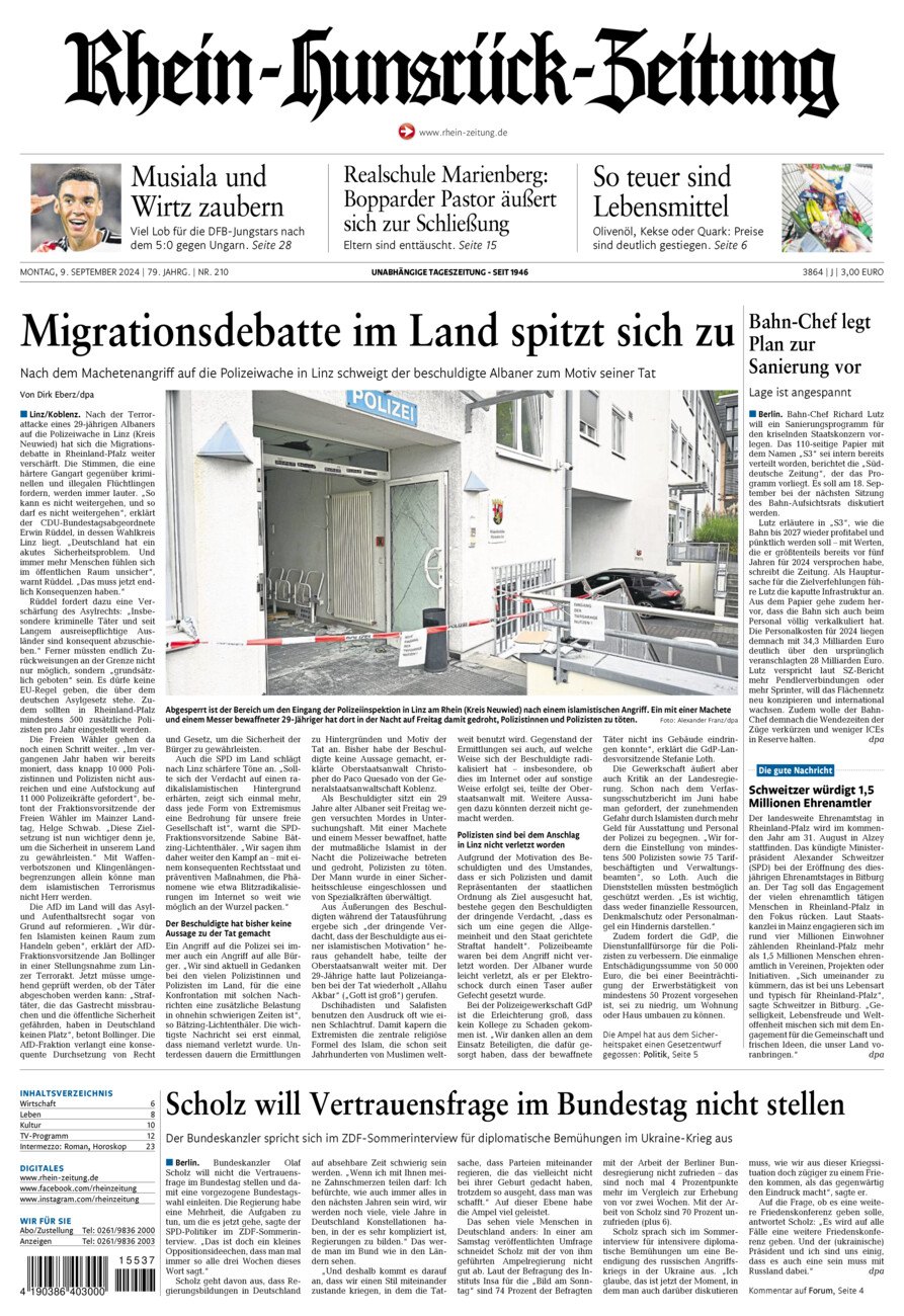 Rhein-Hunsrück-Zeitung vom Montag, 09.09.2024