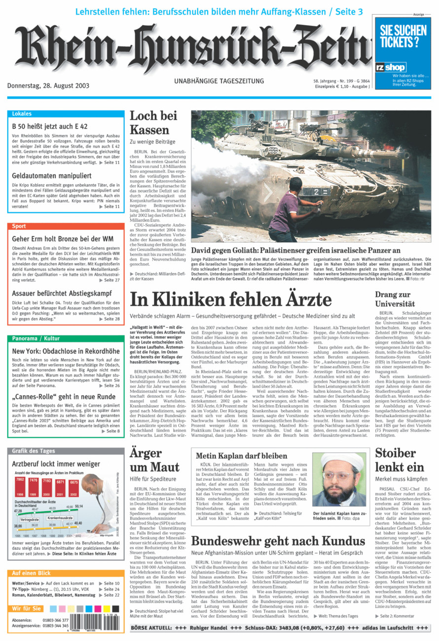 Rhein-Hunsrück-Zeitung vom Donnerstag, 28.08.2003