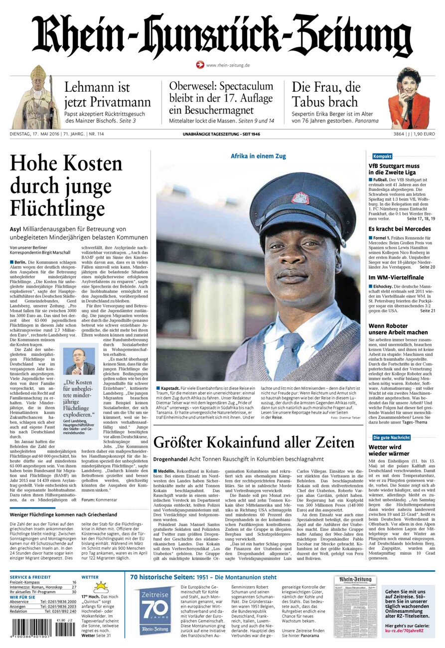 Rhein-Hunsrück-Zeitung vom Dienstag, 17.05.2016
