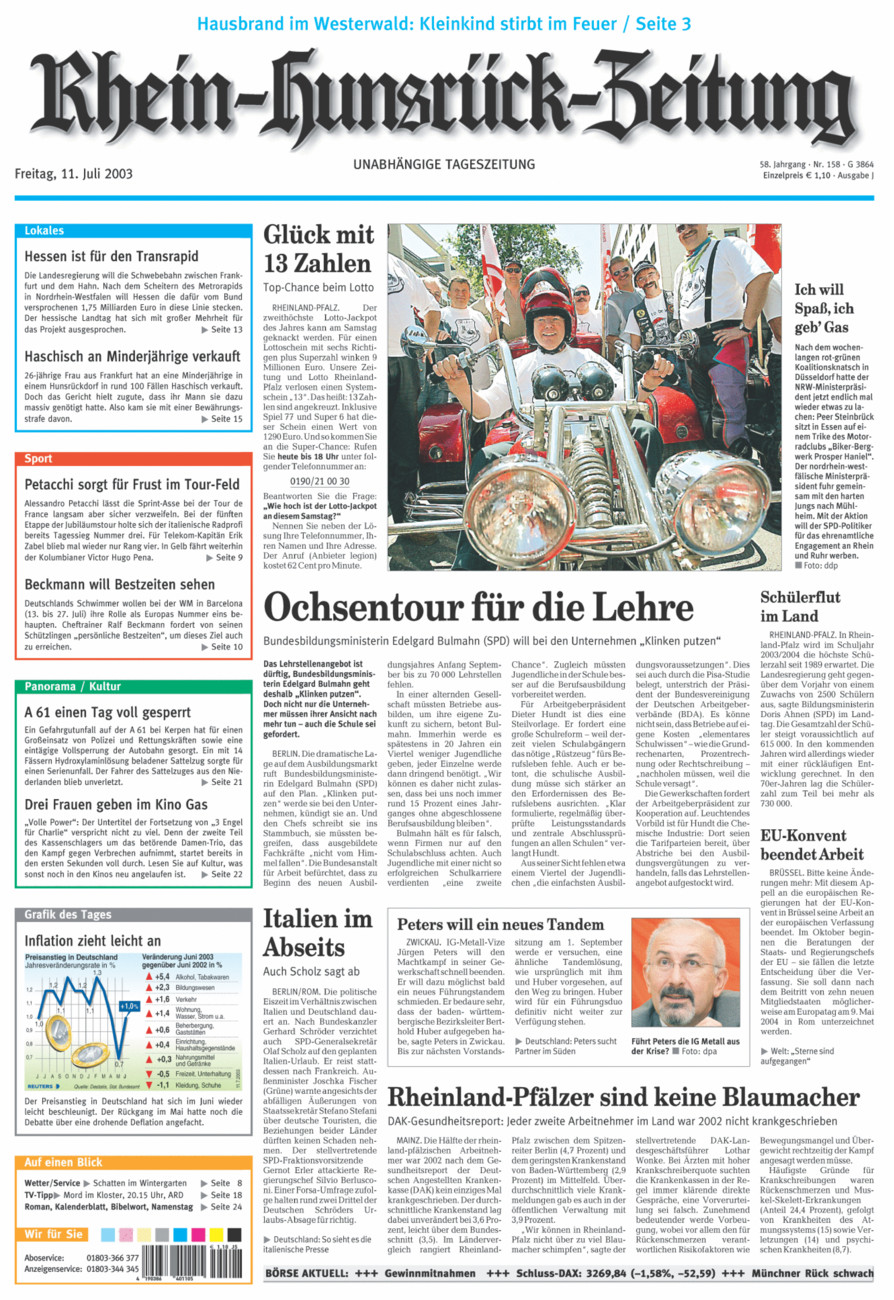 Rhein-Hunsrück-Zeitung vom Freitag, 11.07.2003