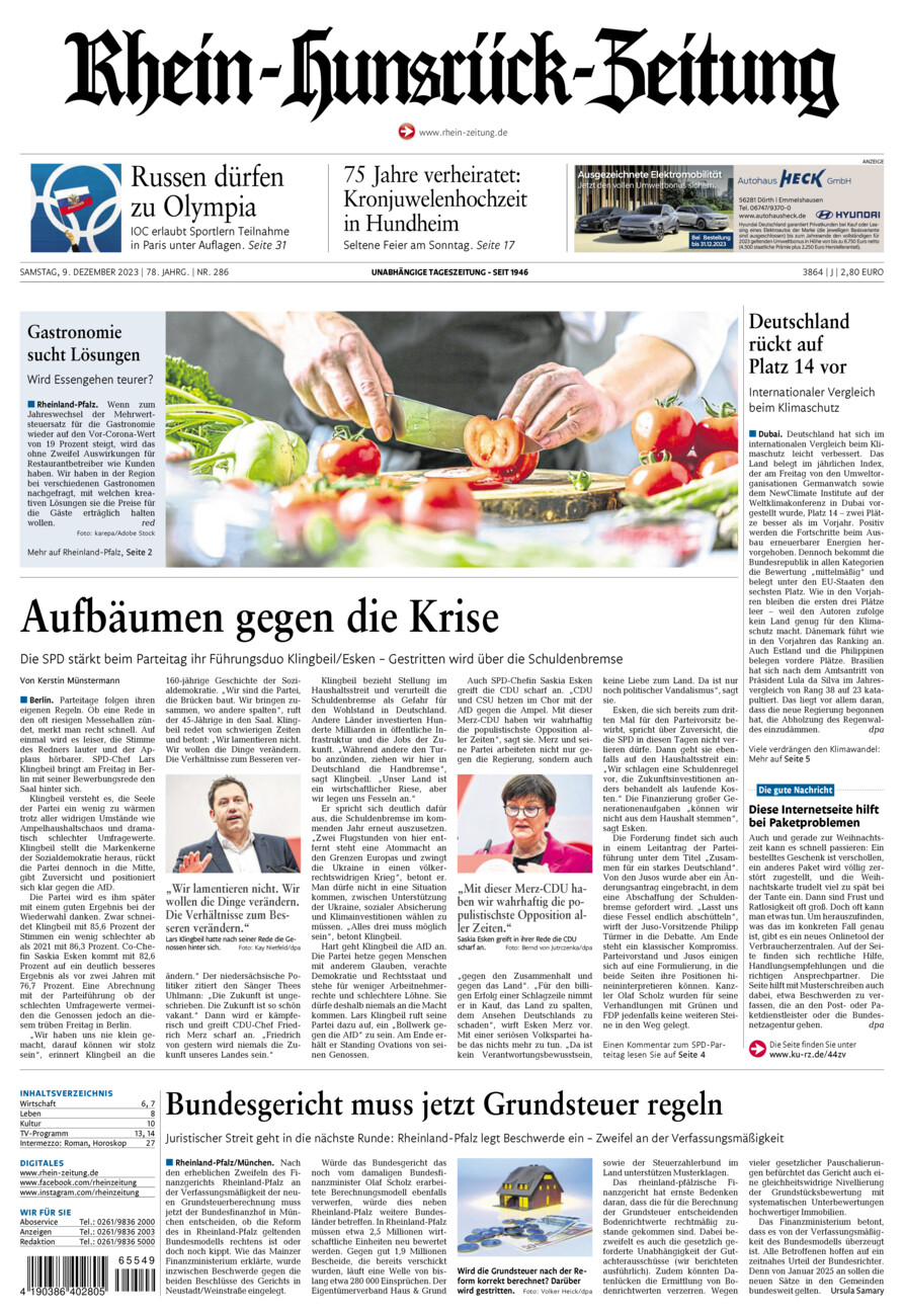Rhein-Hunsrück-Zeitung vom Samstag, 09.12.2023