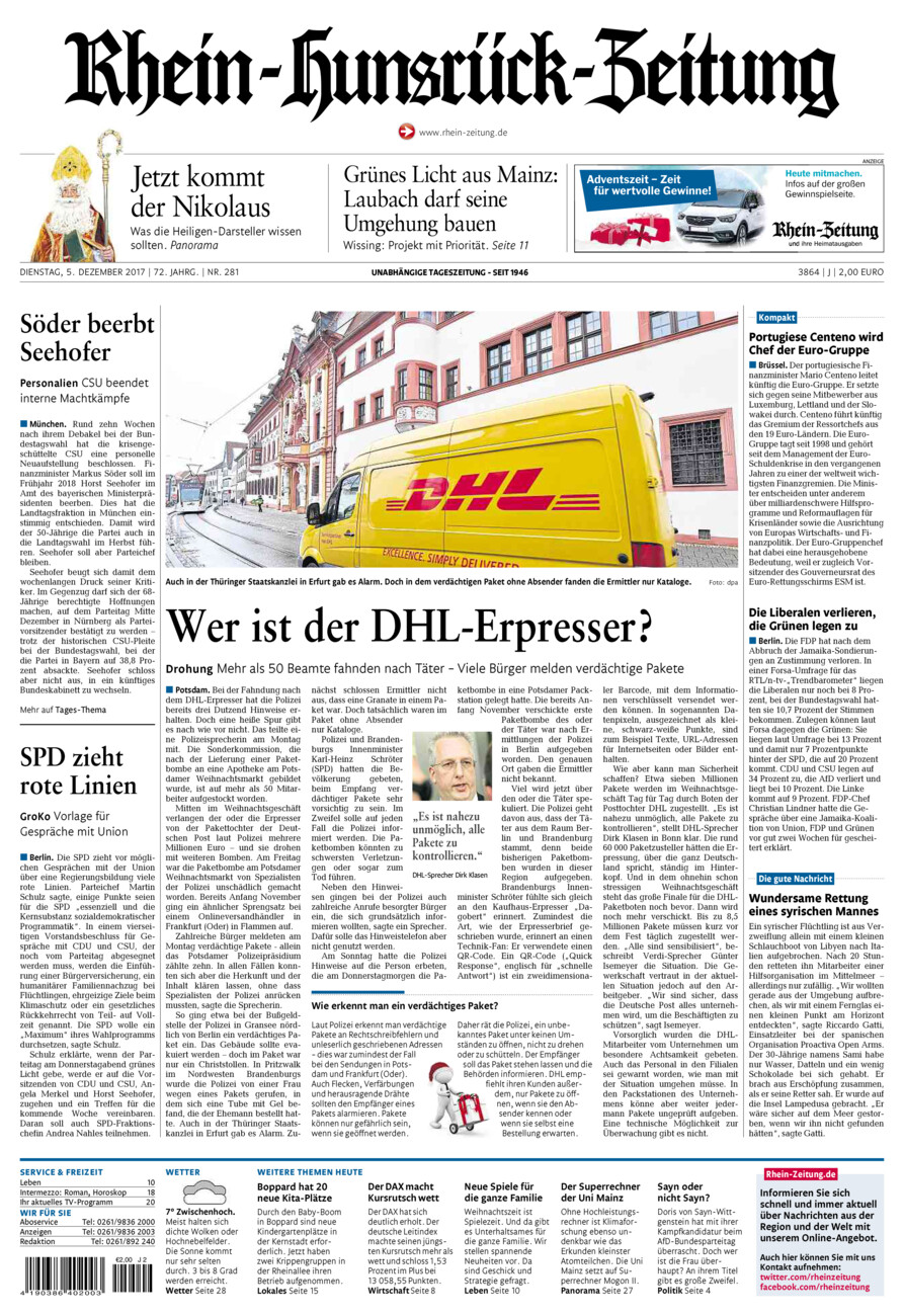 Rhein-Hunsrück-Zeitung vom Dienstag, 05.12.2017