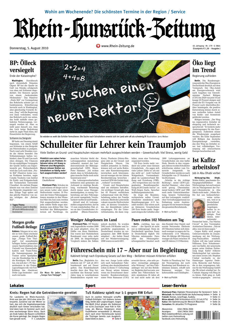 Rhein-Hunsrück-Zeitung vom Donnerstag, 05.08.2010