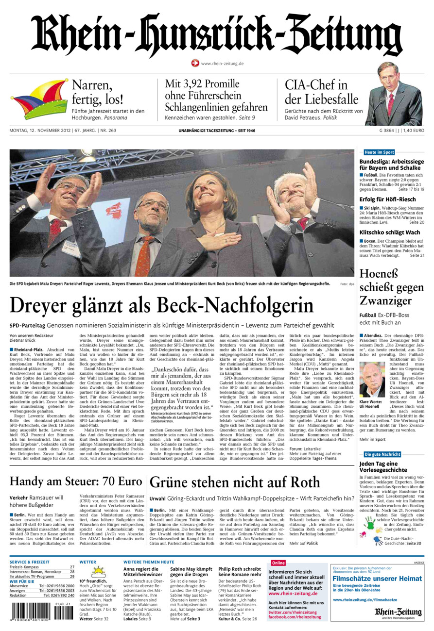 Rhein-Hunsrück-Zeitung vom Montag, 12.11.2012