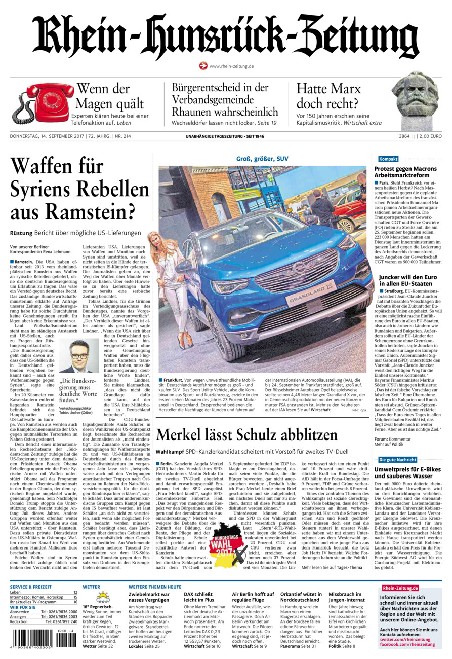 Rhein-Hunsrück-Zeitung vom Donnerstag, 14.09.2017