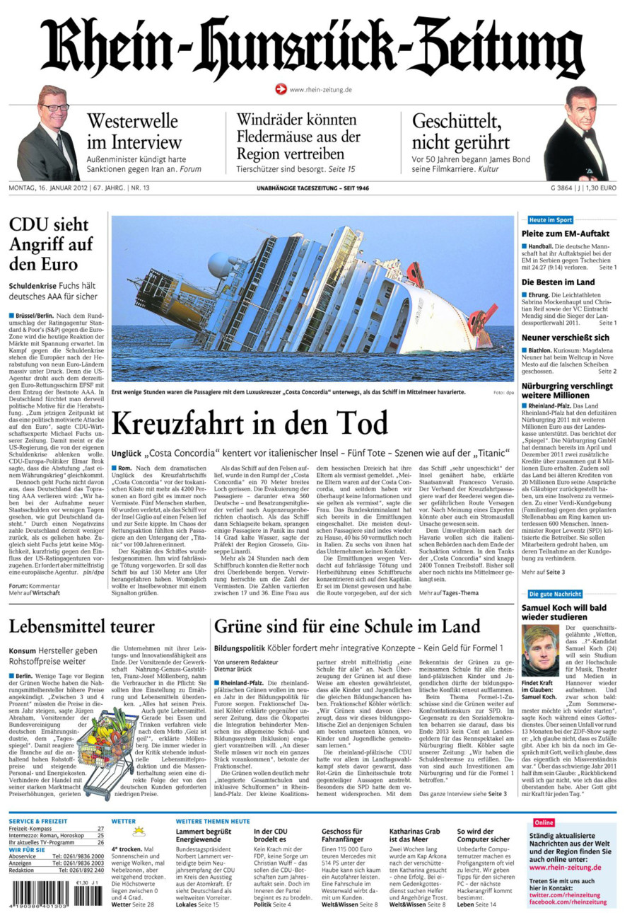Rhein-Hunsrück-Zeitung vom Montag, 16.01.2012
