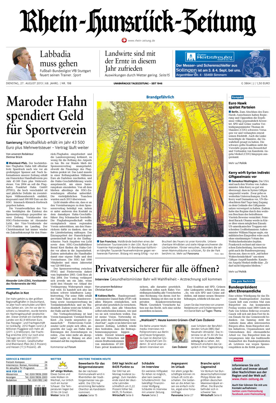 Rhein-Hunsrück-Zeitung vom Dienstag, 27.08.2013