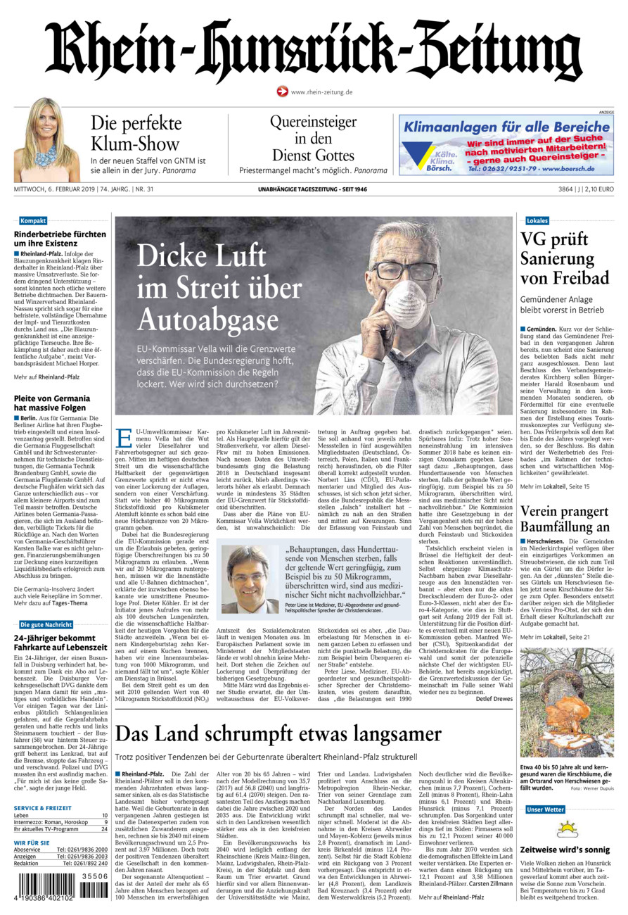 Rhein-Hunsrück-Zeitung vom Mittwoch, 06.02.2019