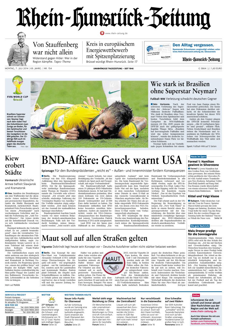 Rhein-Hunsrück-Zeitung vom Montag, 07.07.2014