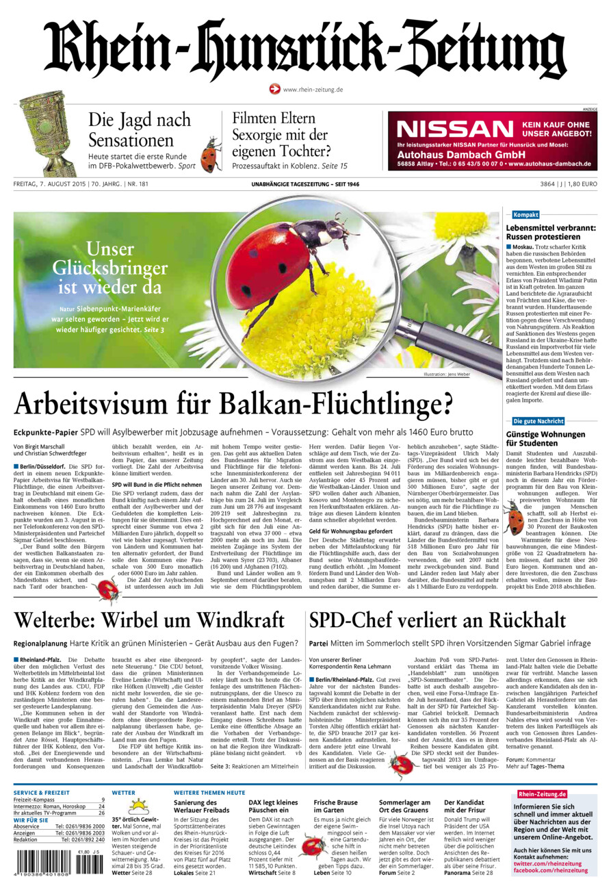 Rhein-Hunsrück-Zeitung vom Freitag, 07.08.2015