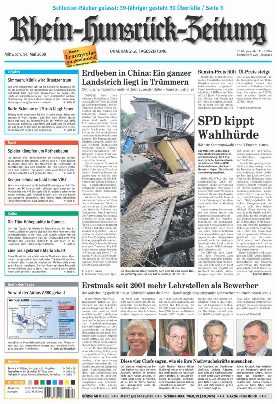 Rhein-Hunsrück-Zeitung vom Mittwoch, 14.05.2008
