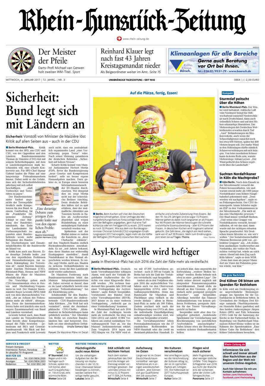 Rhein-Hunsrück-Zeitung vom Mittwoch, 04.01.2017