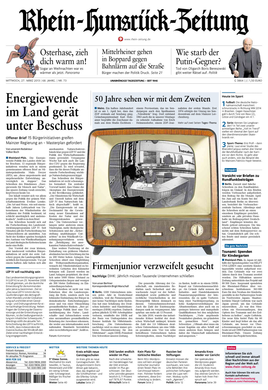 Rhein-Hunsrück-Zeitung vom Mittwoch, 27.03.2013