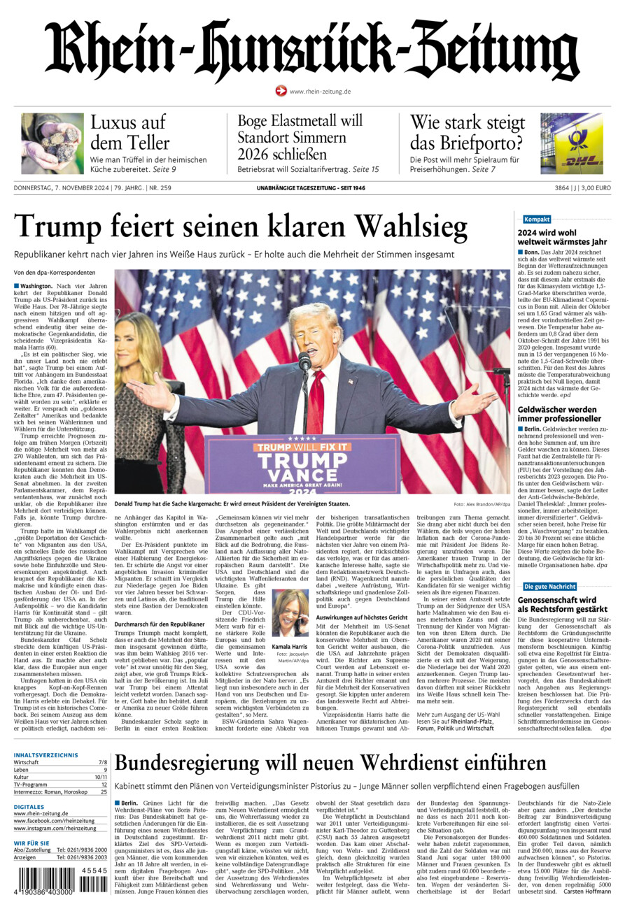 Rhein-Hunsrück-Zeitung vom Donnerstag, 07.11.2024