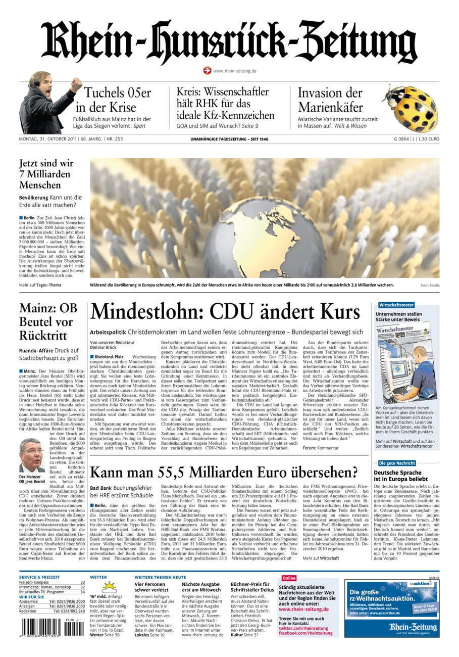 Rhein-Hunsrück-Zeitung vom Montag, 31.10.2011