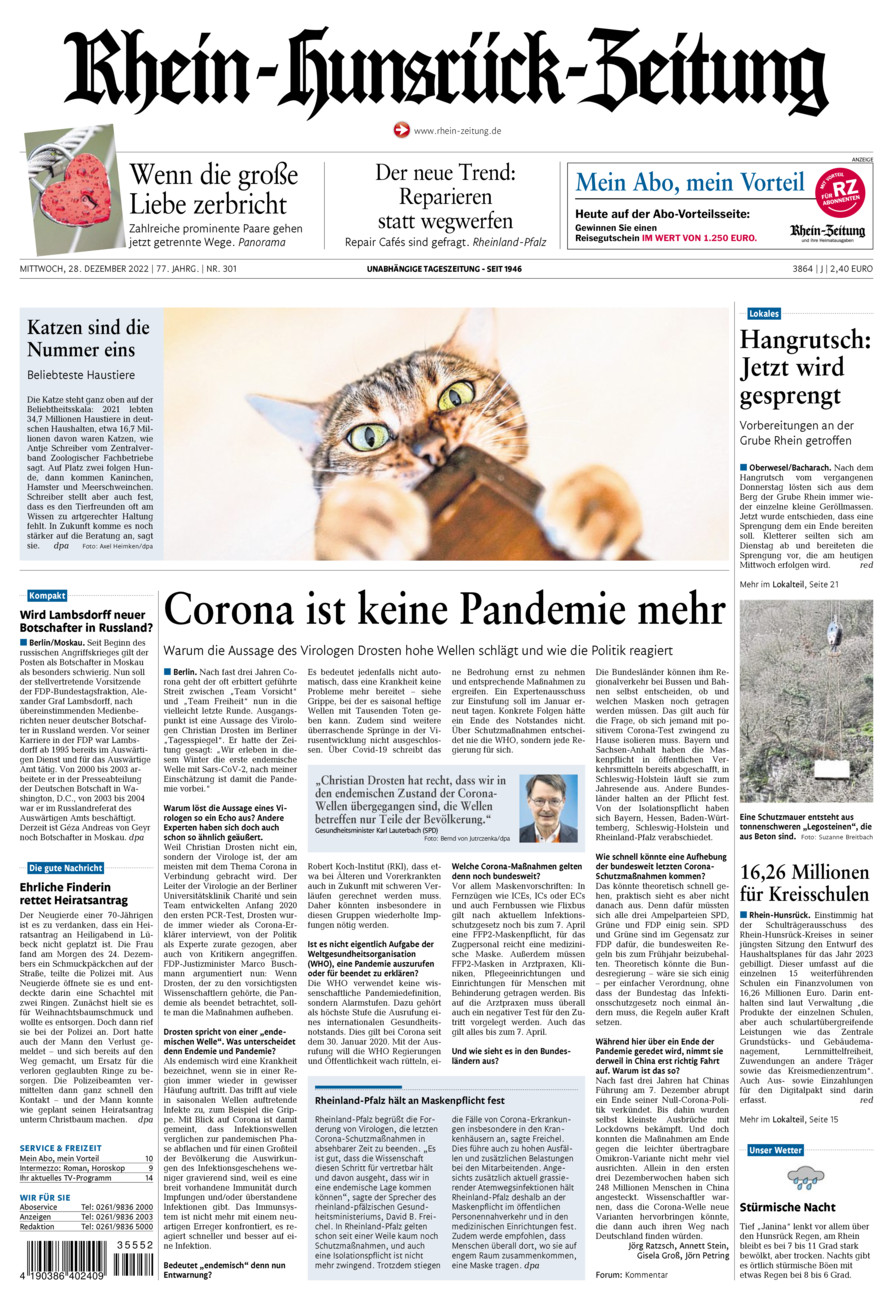 Rhein-Hunsrück-Zeitung vom Mittwoch, 28.12.2022
