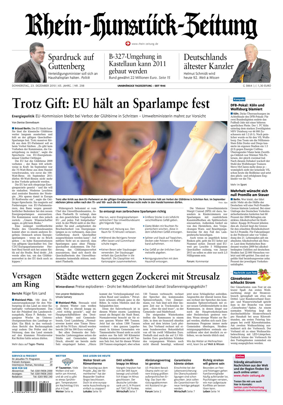 Rhein-Hunsrück-Zeitung vom Donnerstag, 23.12.2010