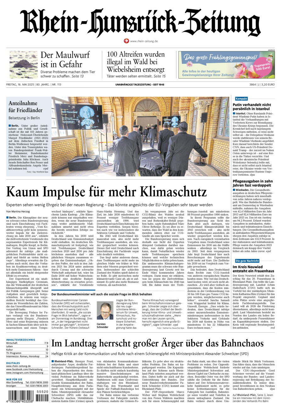 Rhein-Hunsrück-Zeitung vom Freitag, 16.05.2025
