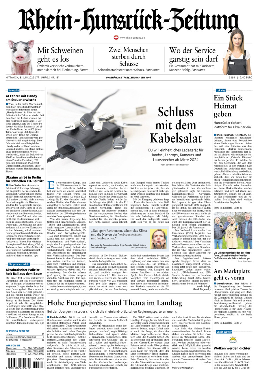 Rhein-Hunsrück-Zeitung vom Mittwoch, 08.06.2022