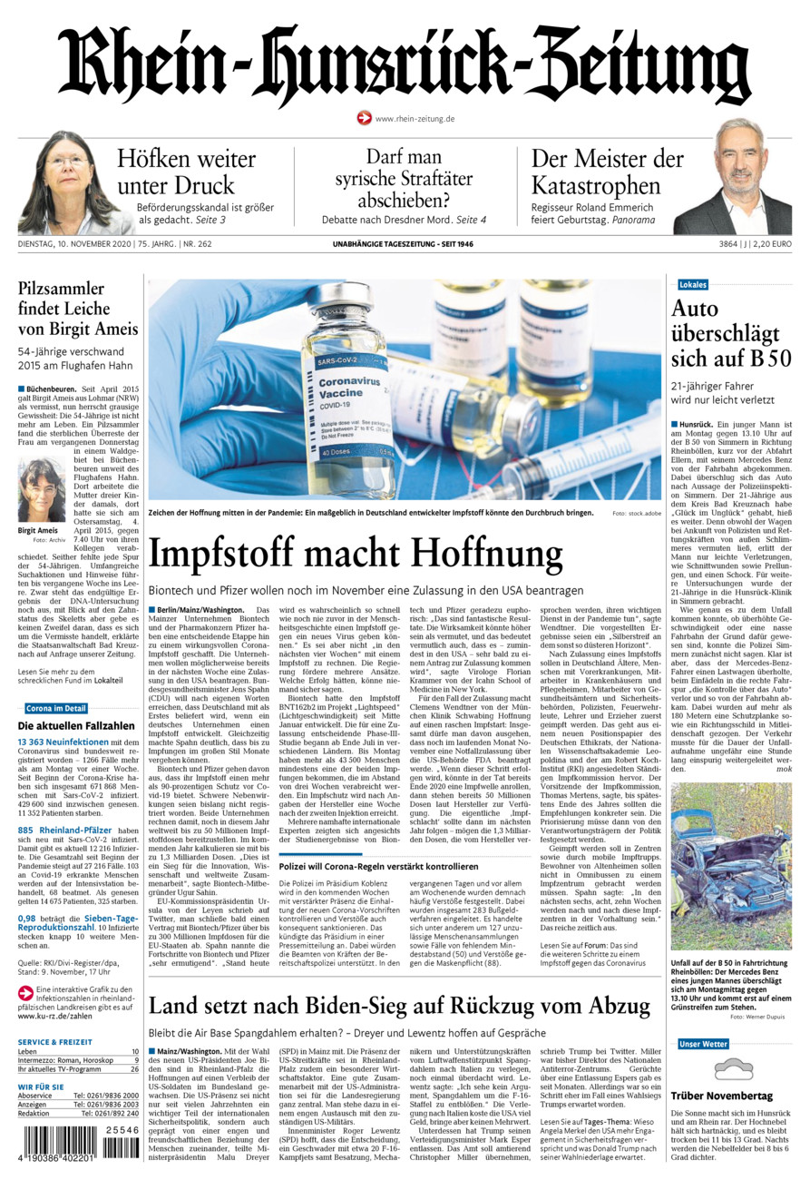 Rhein-Hunsrück-Zeitung vom Dienstag, 10.11.2020