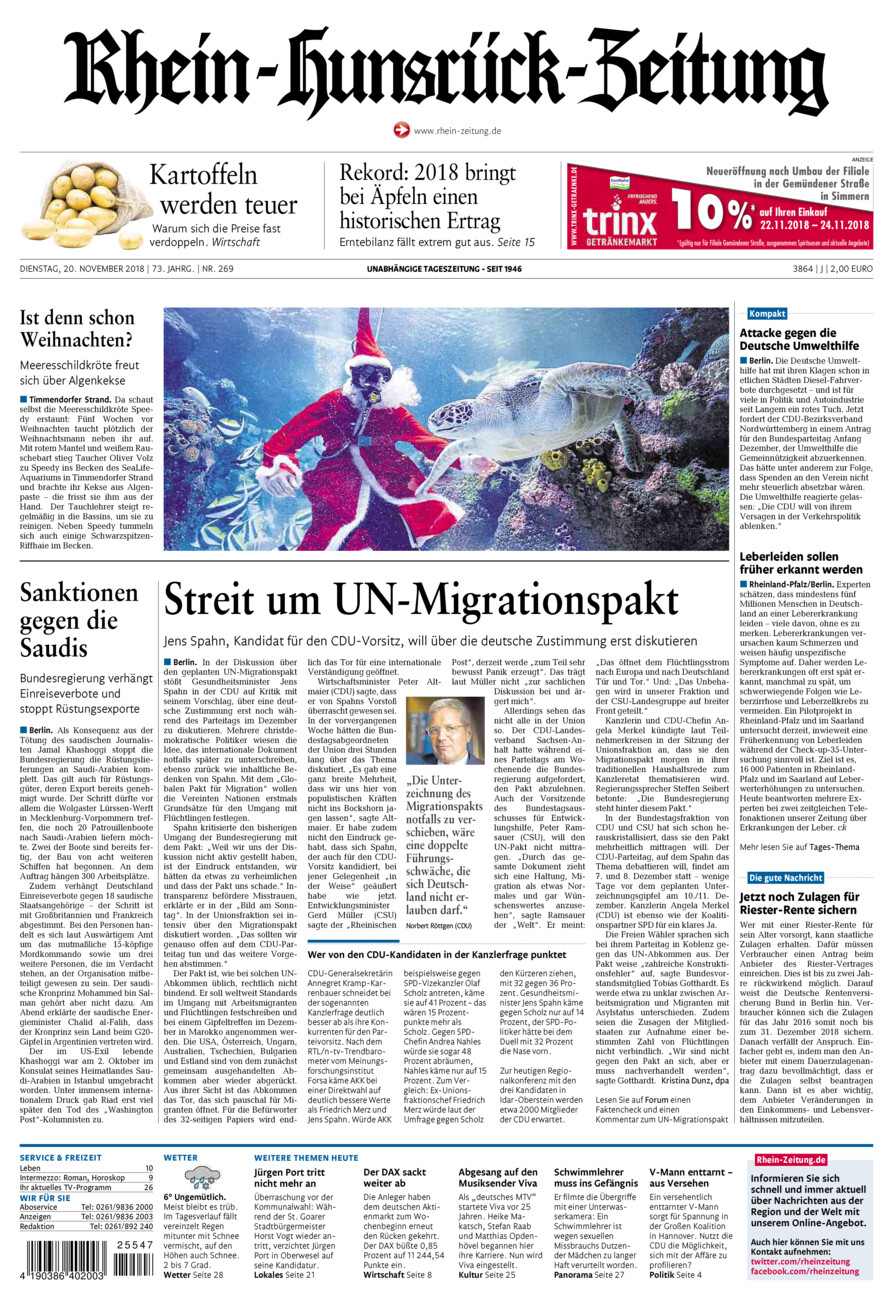 Rhein-Hunsrück-Zeitung vom Dienstag, 20.11.2018