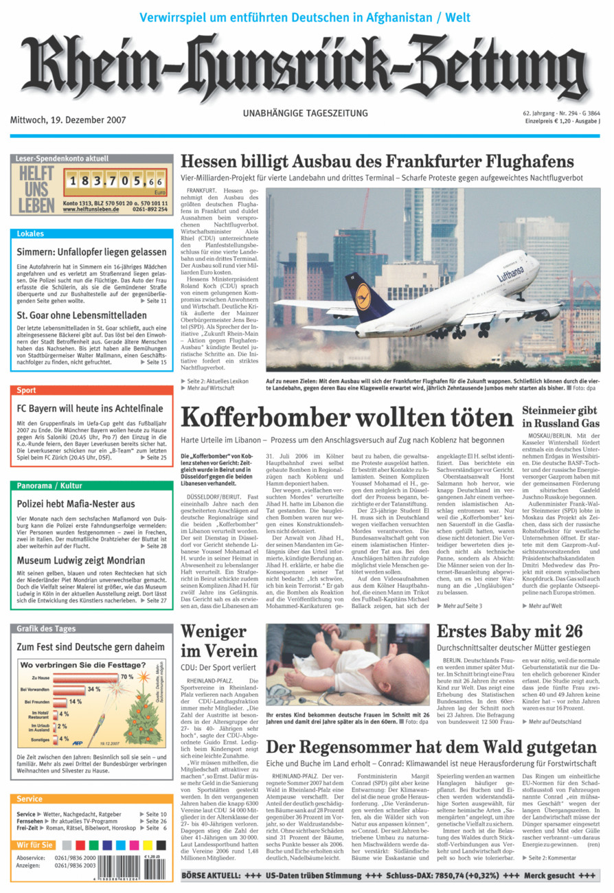 Rhein-Hunsrück-Zeitung vom Mittwoch, 19.12.2007