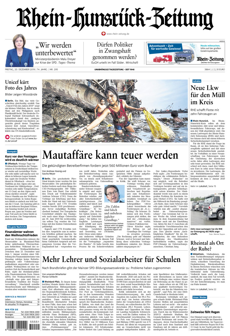 Rhein-Hunsrück-Zeitung vom Freitag, 20.12.2019