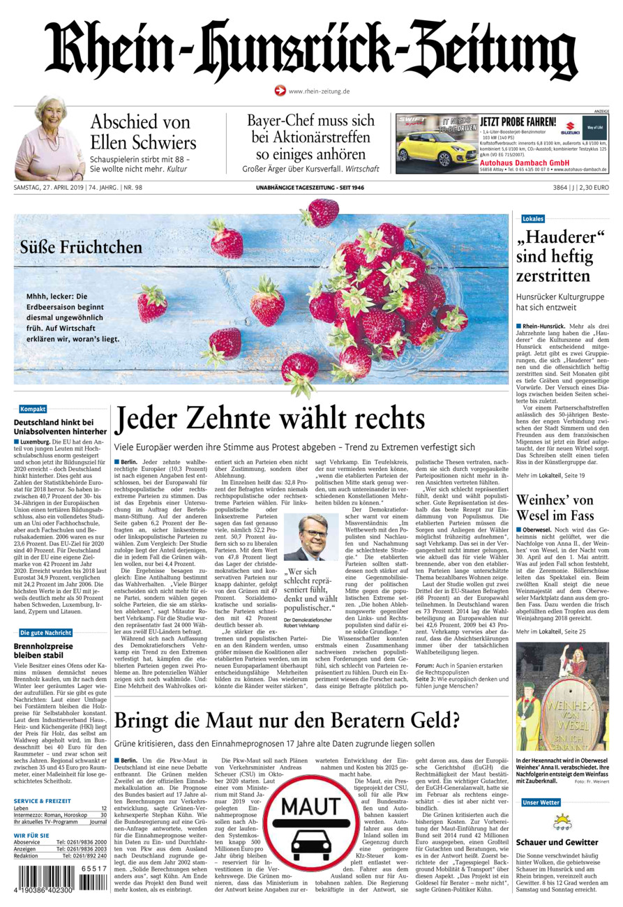 Rhein-Hunsrück-Zeitung vom Samstag, 27.04.2019
