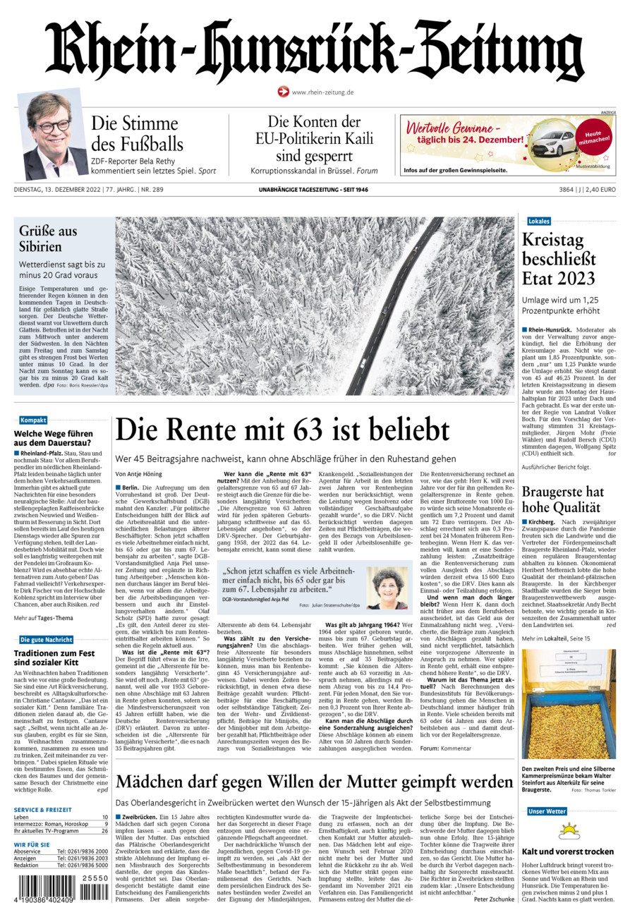 Rhein-Hunsrück-Zeitung vom Dienstag, 13.12.2022
