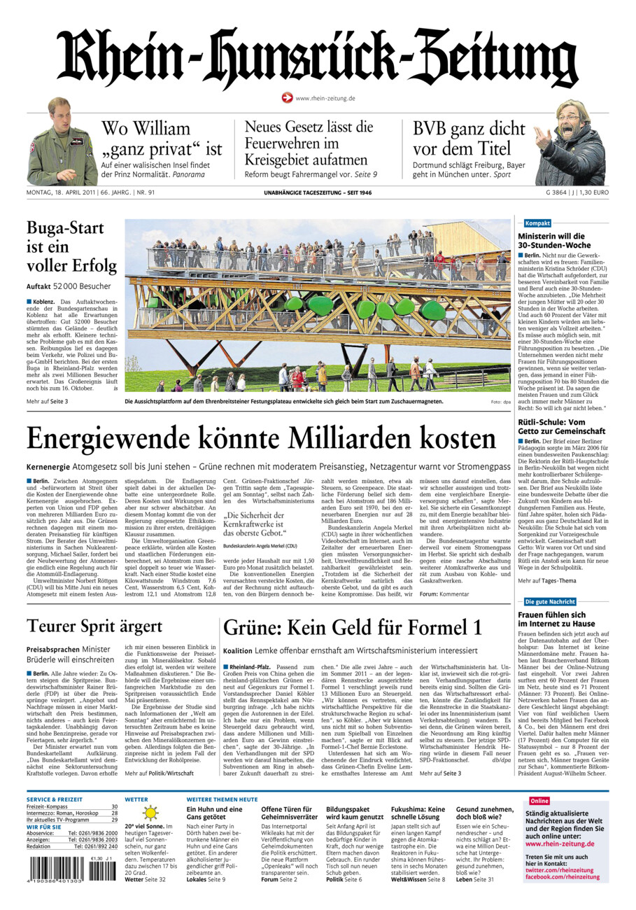 Rhein-Hunsrück-Zeitung vom Montag, 18.04.2011