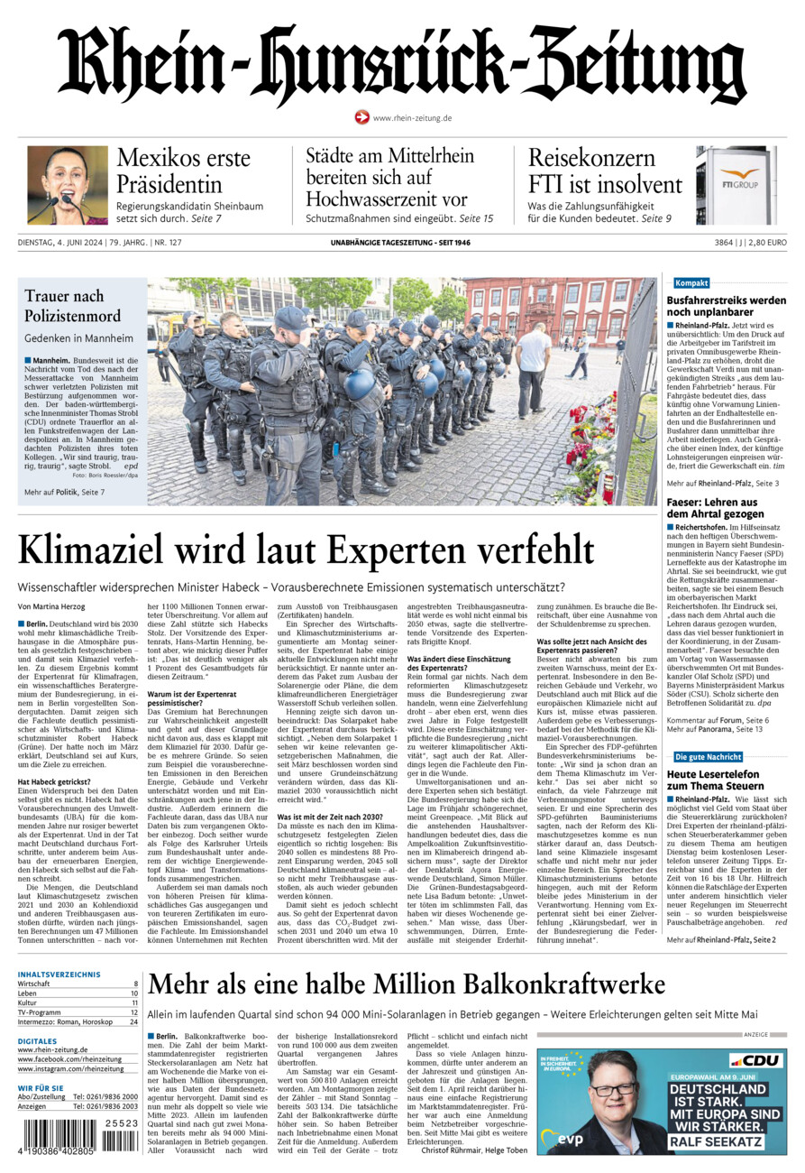 Rhein-Hunsrück-Zeitung vom Dienstag, 04.06.2024