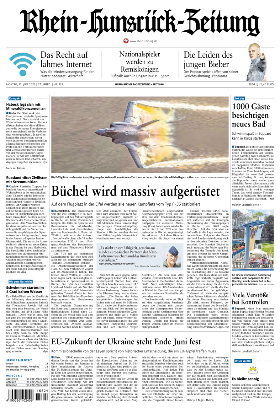 Rhein-Hunsrück-Zeitung vom Montag, 13.06.2022