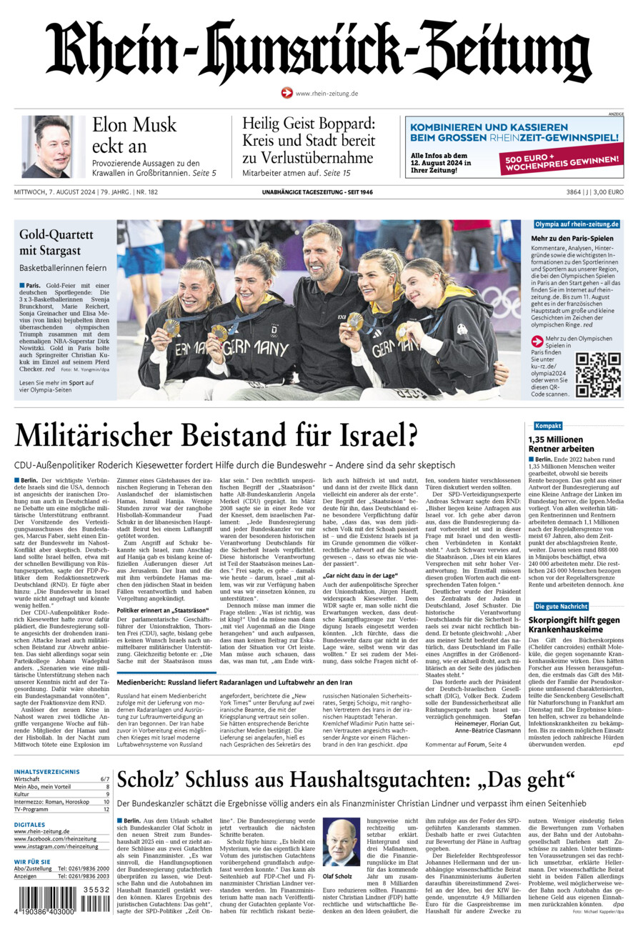 Rhein-Hunsrück-Zeitung vom Mittwoch, 07.08.2024