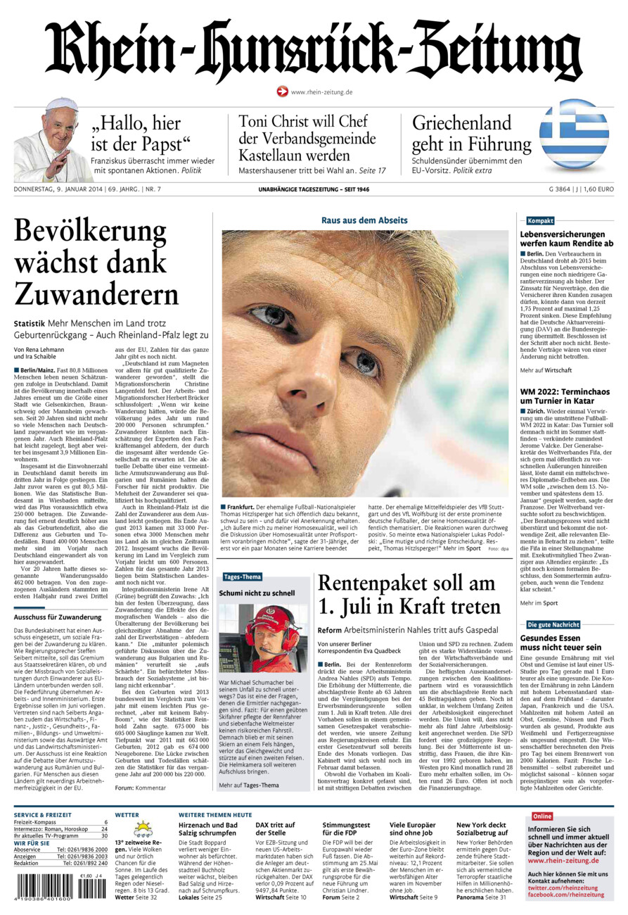 Rhein-Hunsrück-Zeitung vom Donnerstag, 09.01.2014