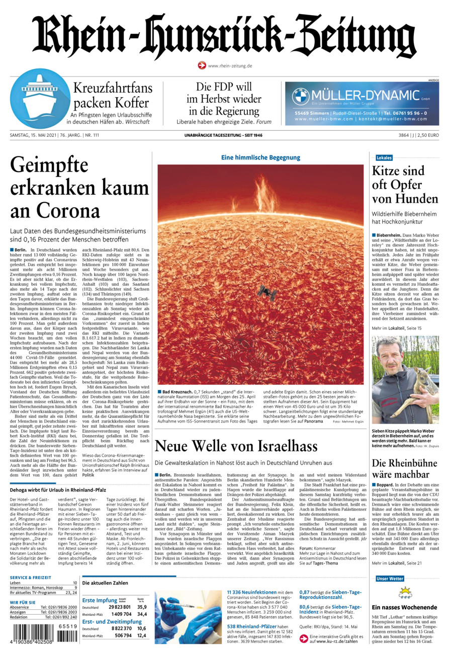 Rhein-Hunsrück-Zeitung vom Samstag, 15.05.2021
