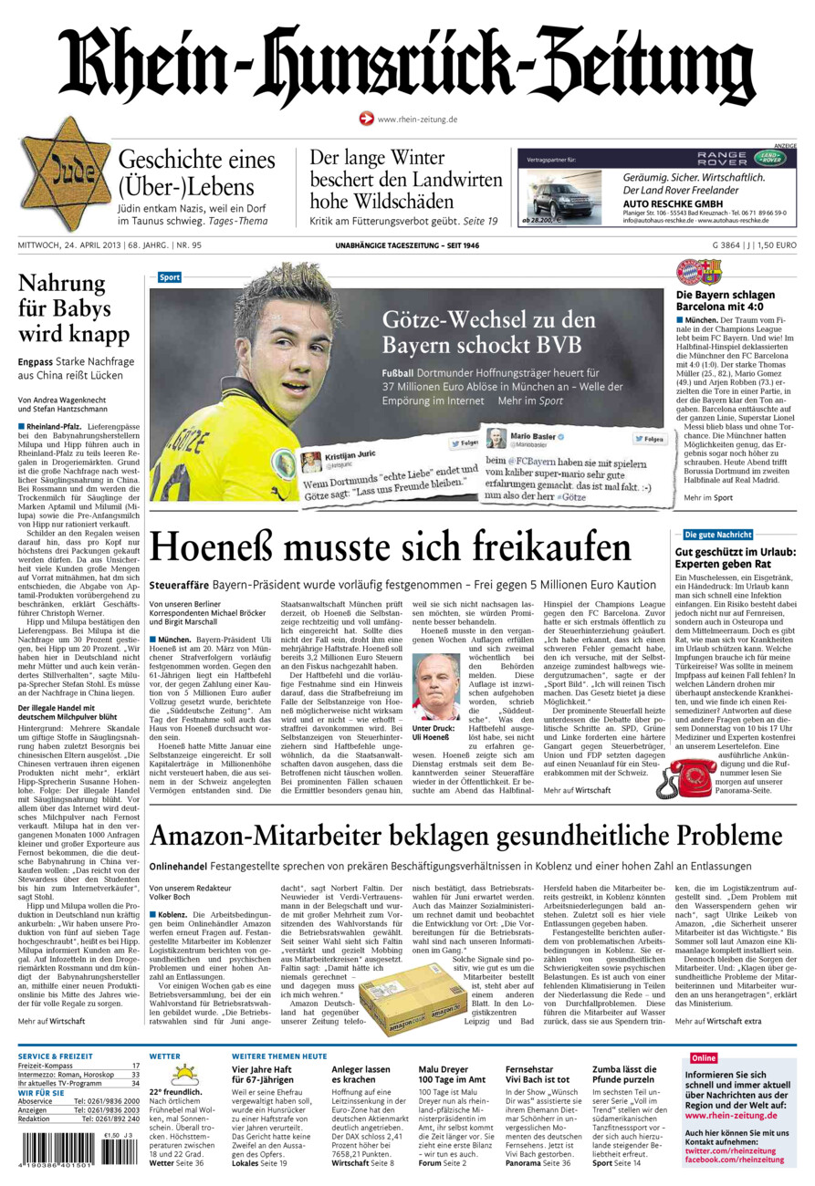 Rhein-Hunsrück-Zeitung vom Mittwoch, 24.04.2013
