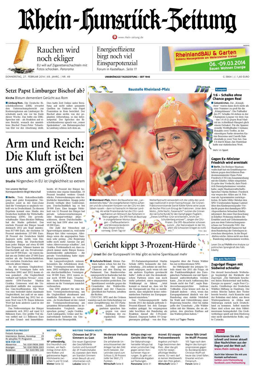 Rhein-Hunsrück-Zeitung vom Donnerstag, 27.02.2014
