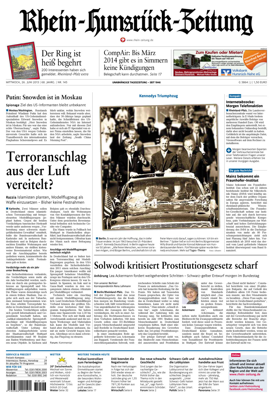 Rhein-Hunsrück-Zeitung vom Mittwoch, 26.06.2013
