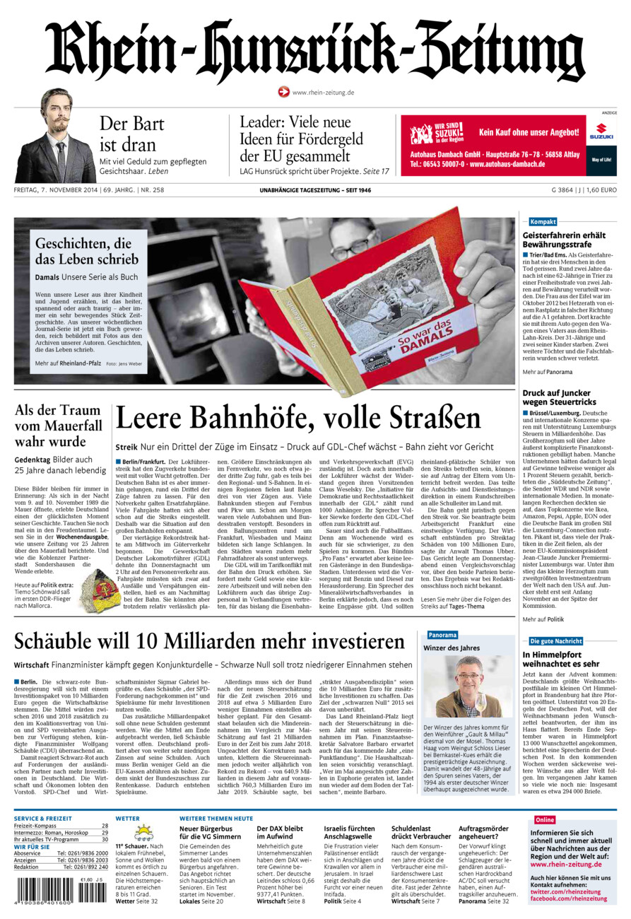 Rhein-Hunsrück-Zeitung vom Freitag, 07.11.2014