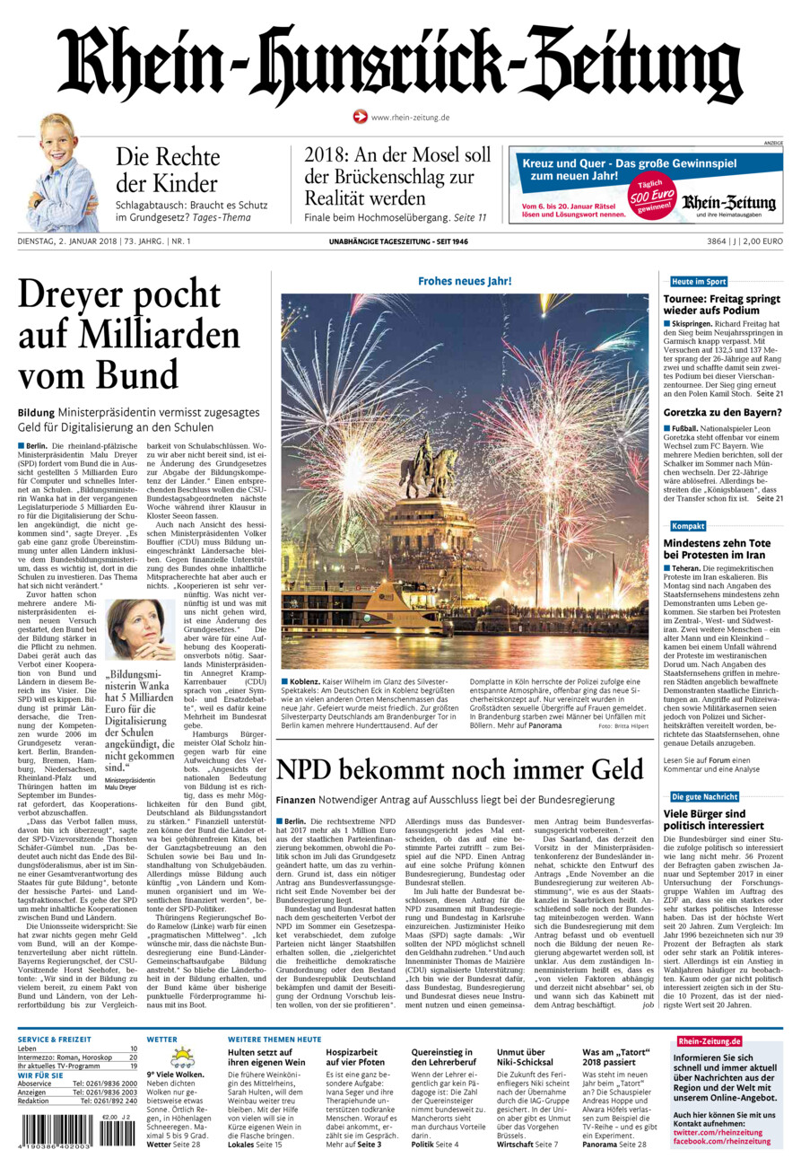Rhein-Hunsrück-Zeitung vom Dienstag, 02.01.2018