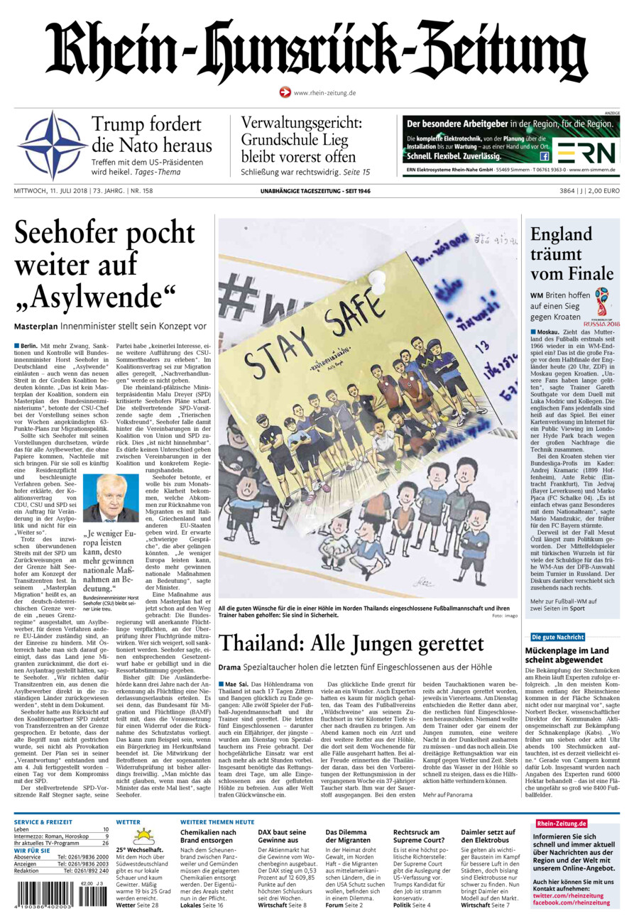 Rhein-Hunsrück-Zeitung vom Mittwoch, 11.07.2018