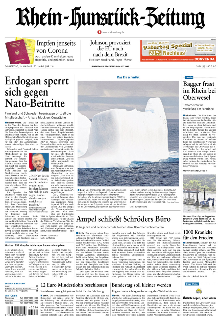 Rhein-Hunsrück-Zeitung vom Donnerstag, 19.05.2022