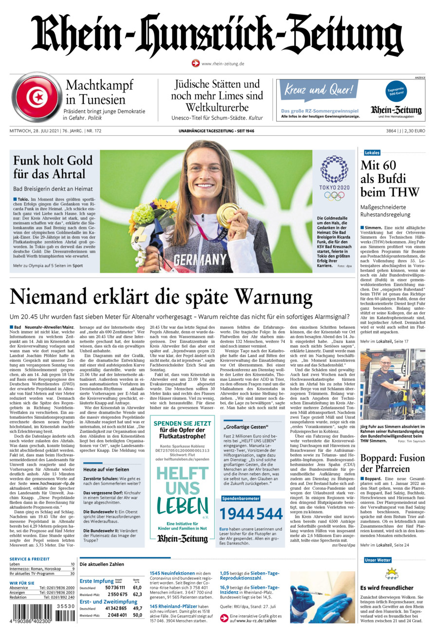 Rhein-Hunsrück-Zeitung vom Mittwoch, 28.07.2021