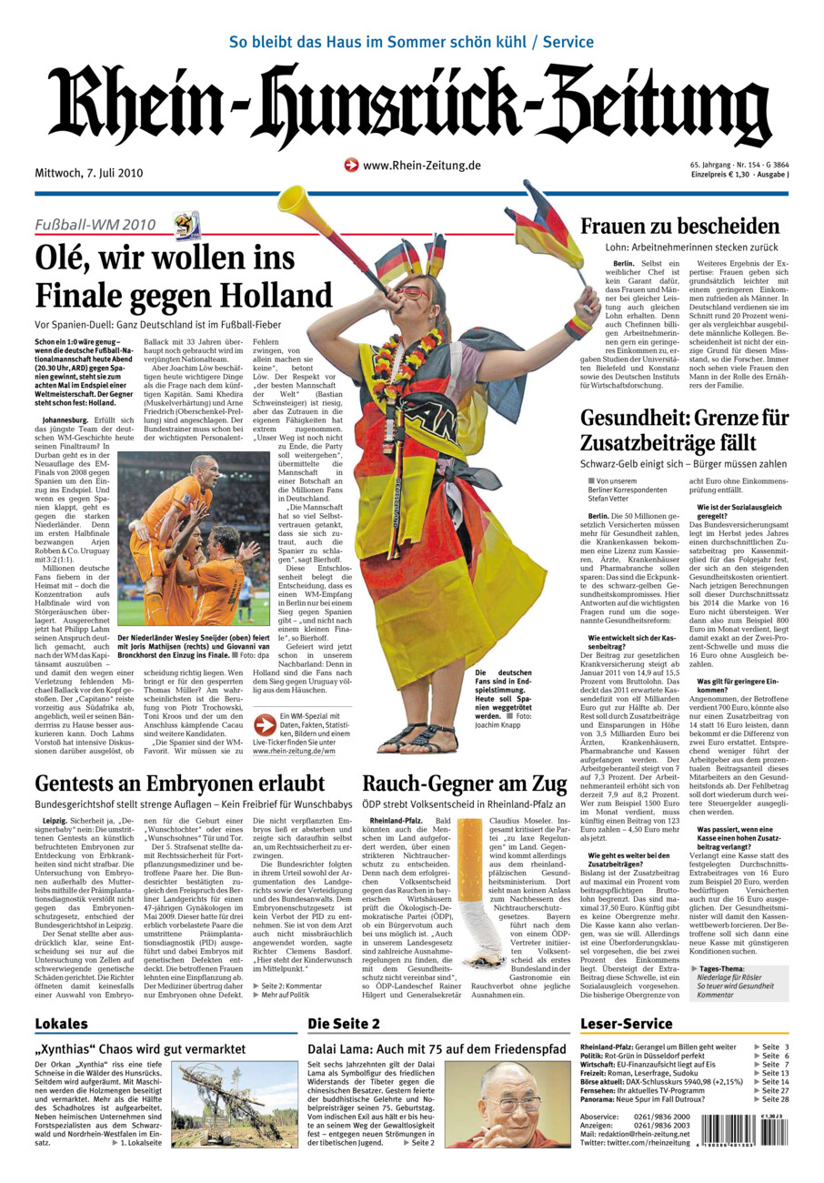 Rhein-Hunsrück-Zeitung vom Mittwoch, 07.07.2010