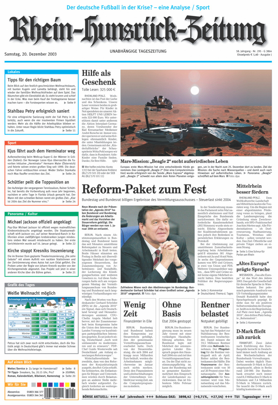 Rhein-Hunsrück-Zeitung vom Samstag, 20.12.2003