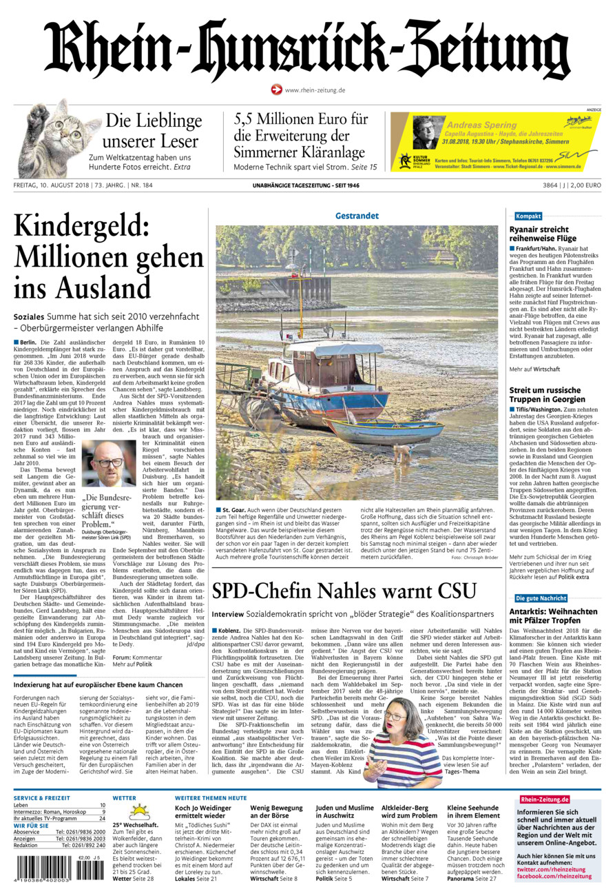 Rhein-Hunsrück-Zeitung vom Freitag, 10.08.2018