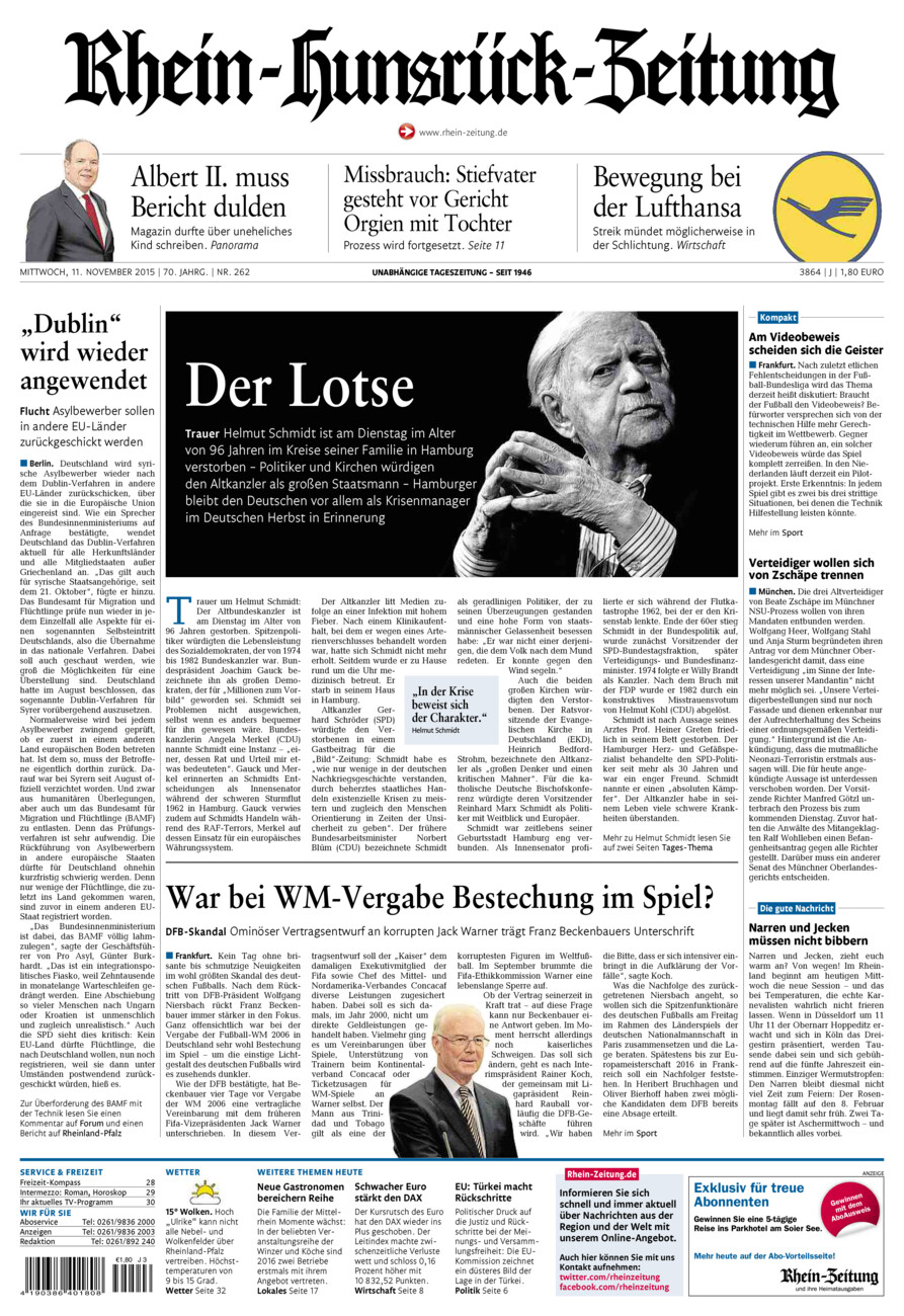 Rhein-Hunsrück-Zeitung vom Mittwoch, 11.11.2015