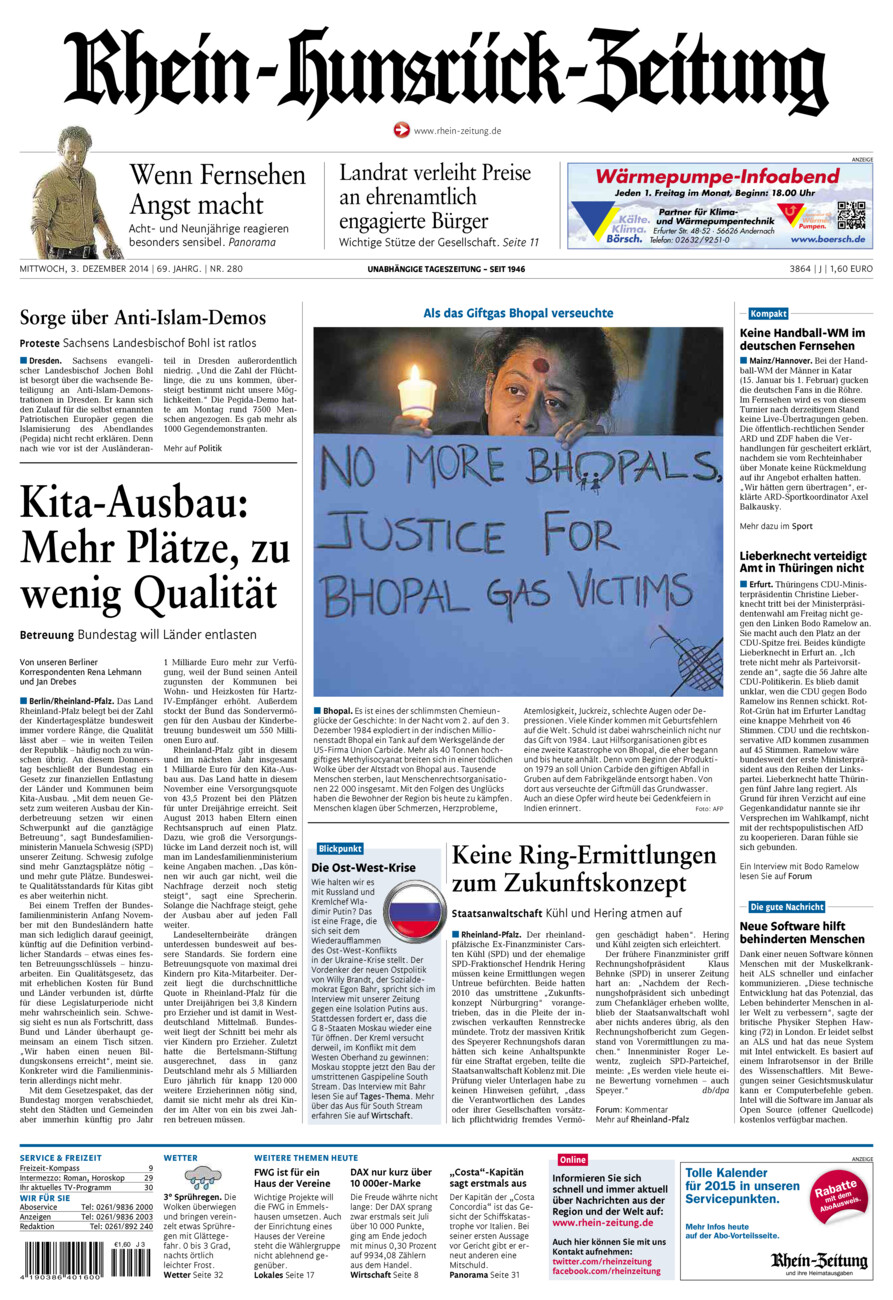 Rhein-Hunsrück-Zeitung vom Mittwoch, 03.12.2014